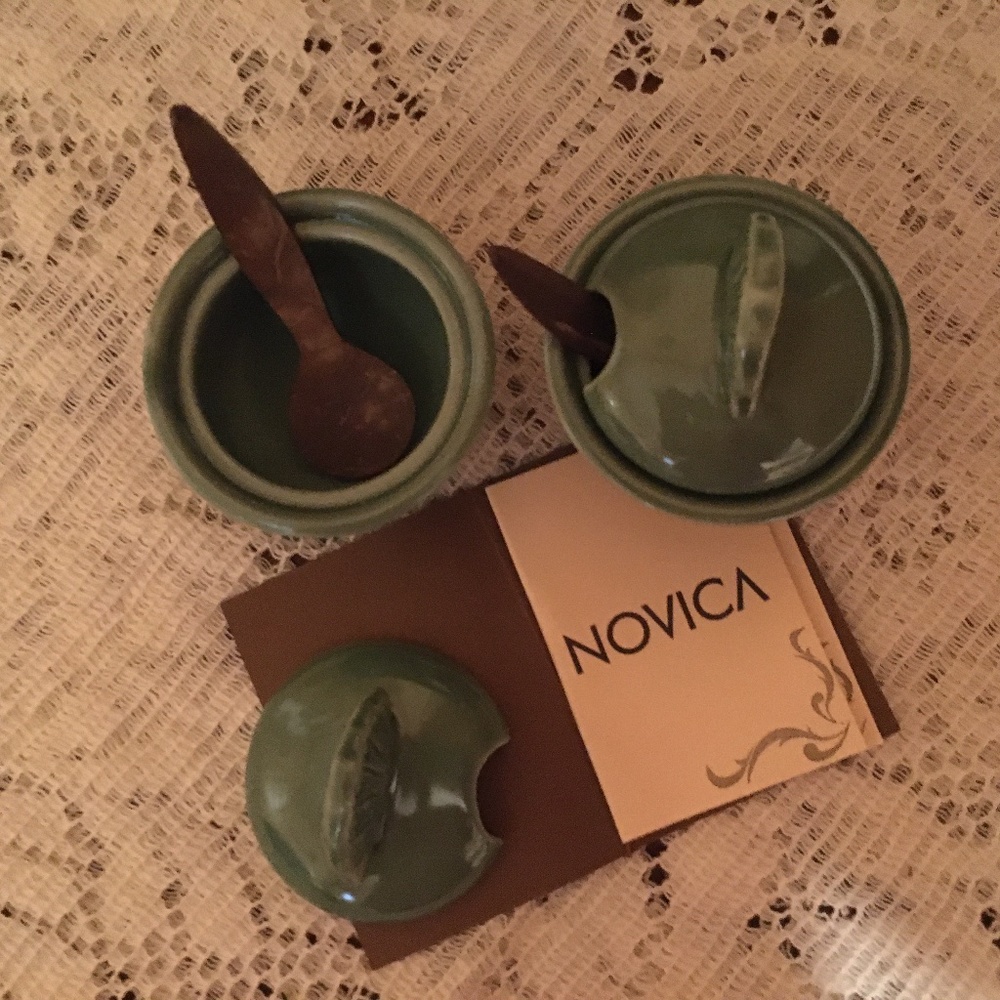 Novica Spice Bowls with Lids and Spoons